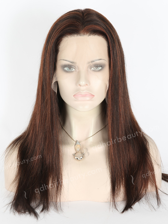 In Stock Indian Remy Hair 16" Straight 1#/3# Evenly Blended With 33# Highlights Color Lace Front Wig MLF-01007